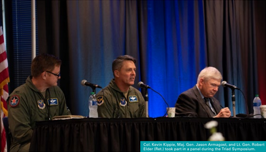 Col. Kevin Kippie, Maj. Gen. Jason Armagost, and Lt. Gen. Robert Elder (Ret.) took part in a panel during the Triad Symposium.